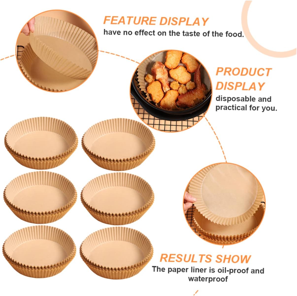 3 Sets Air Fryer Silicone Liners for Small Toaster Ovens - Reusable, Round, and Food Grade (25pcs*3)