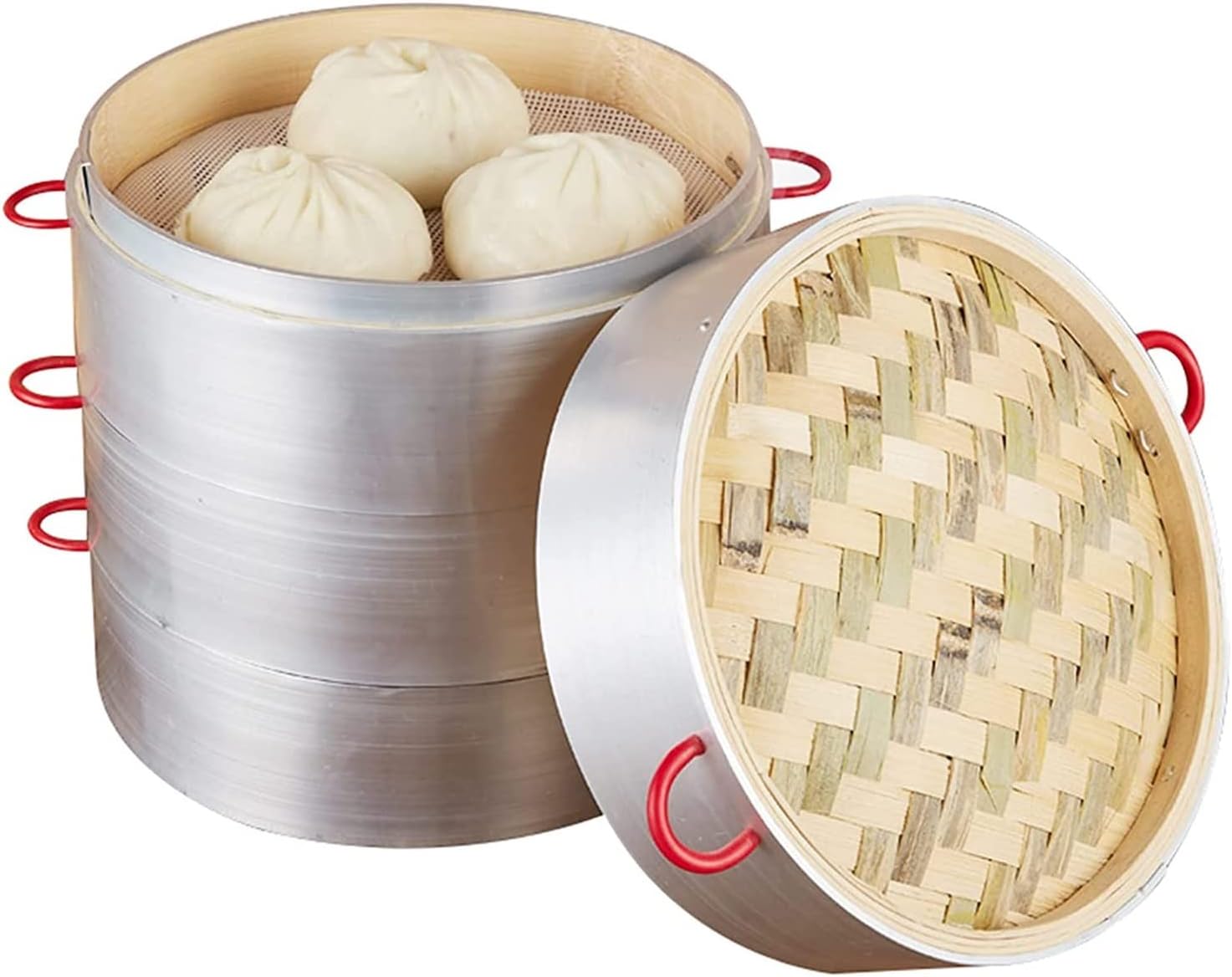 3-Tier Bamboo Steamer Set for Chinese Cooking with Lid - 24CM and 30CM Sizes