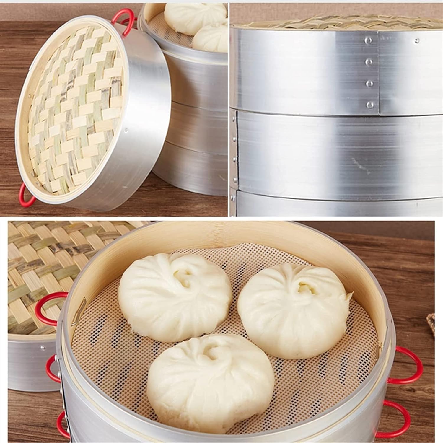 3-Tier Bamboo Steamer Set for Chinese Cooking with Lid - 24CM and 30CM Sizes