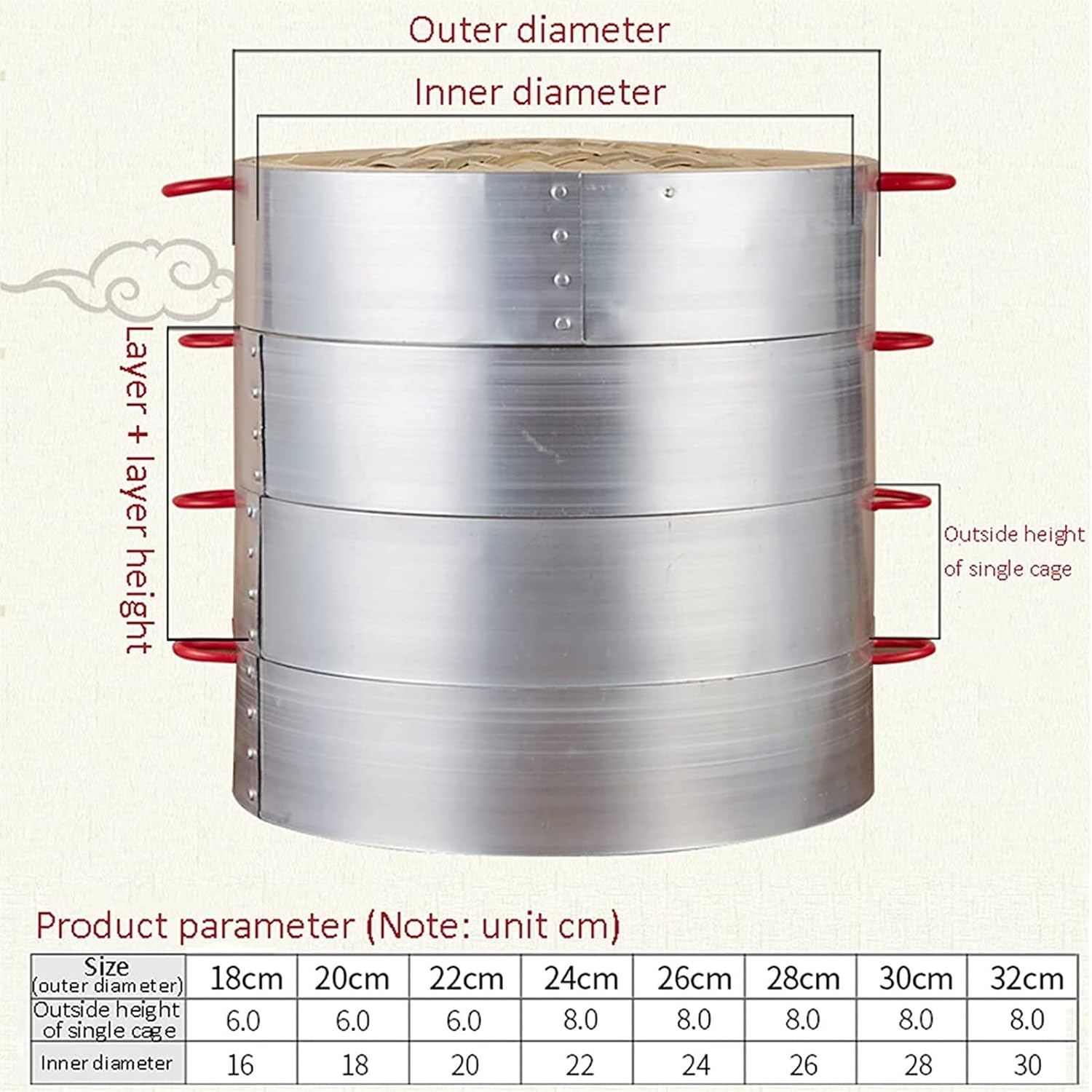 3-Tier Bamboo Steamer Set for Chinese Cooking with Lid - 24CM and 30CM Sizes
