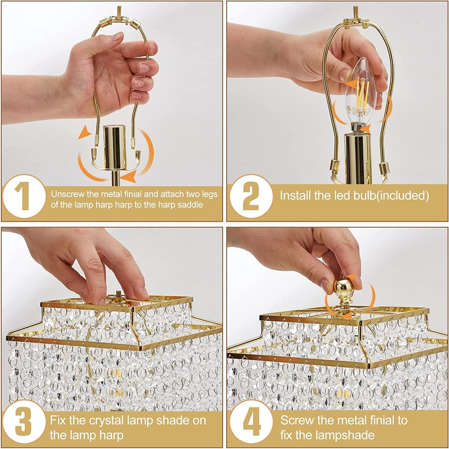 3 Way Dimmable Crystal Touch Table Lamp with USB Ports - Gold Bedside Lamp for Bedroom and Living Room - Includes Bulb