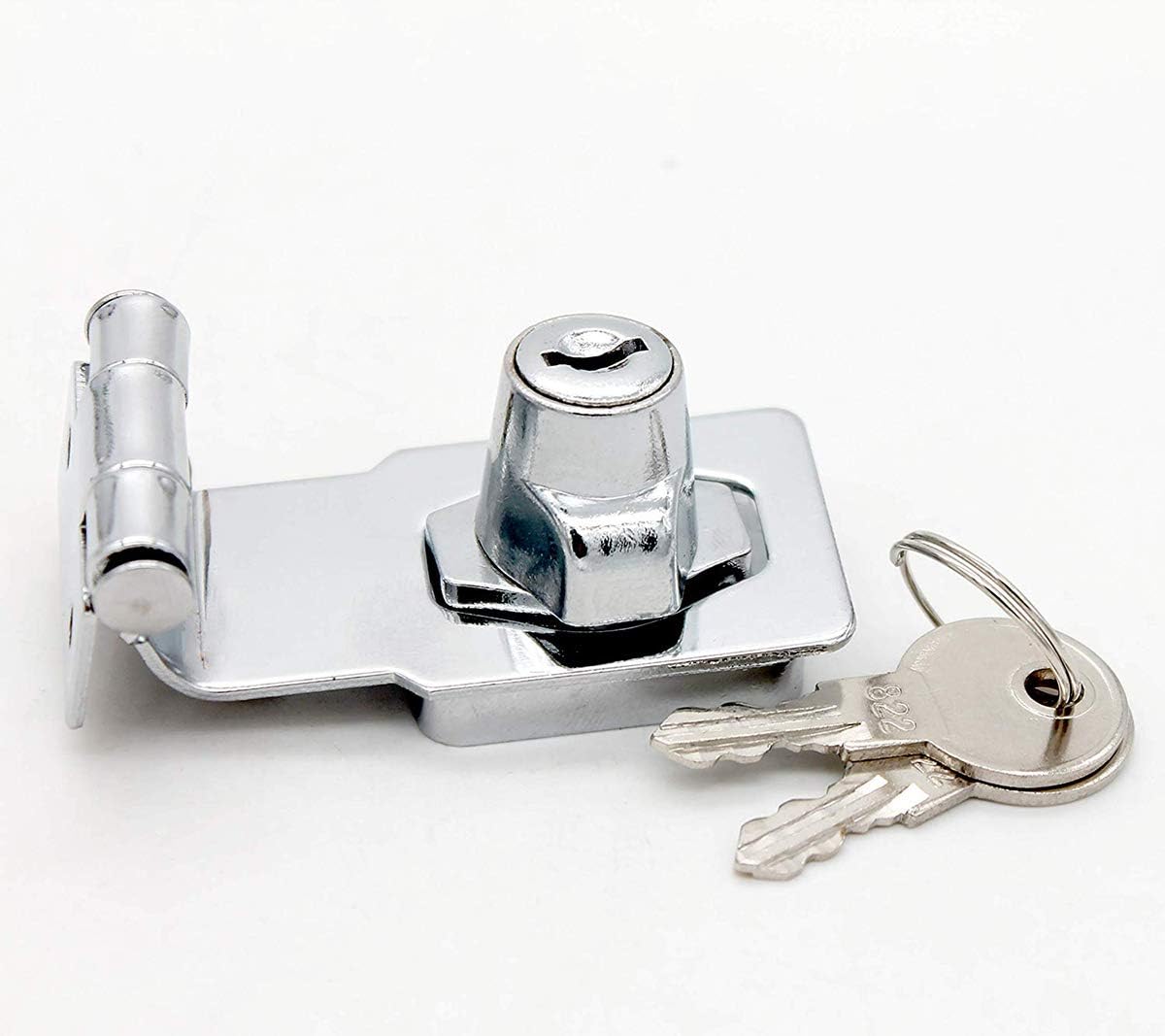 3" Zinc Alloy Keyed Hasp Lock with 90 Degree Rotation for Doors, Cabinets, Desks - Includes 2 Keys