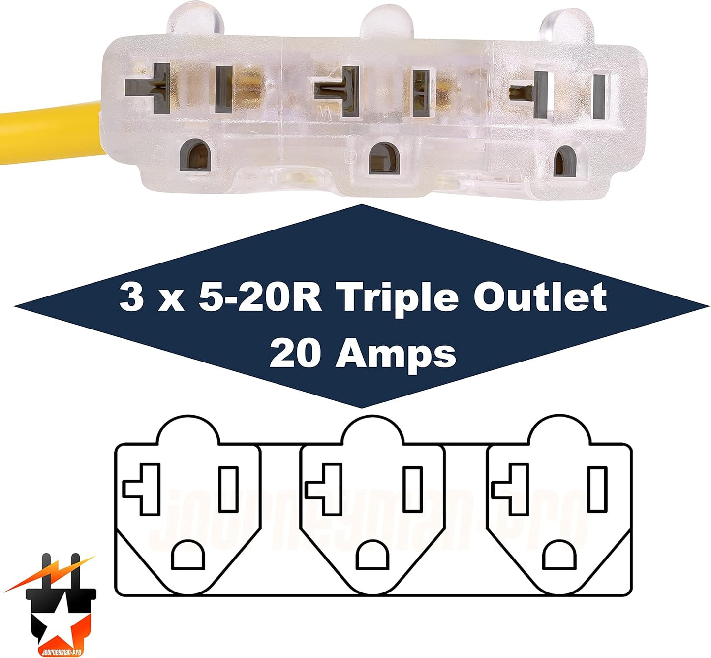 30 Amp to 110 Adapter L5-30P/TT-30P to LIT 3-Way Outlet Splitter - 125V, 30A to 15-20A, 10AWG 3-Prong Locking Triple Tap 5-20R for RV Generators - 2FT