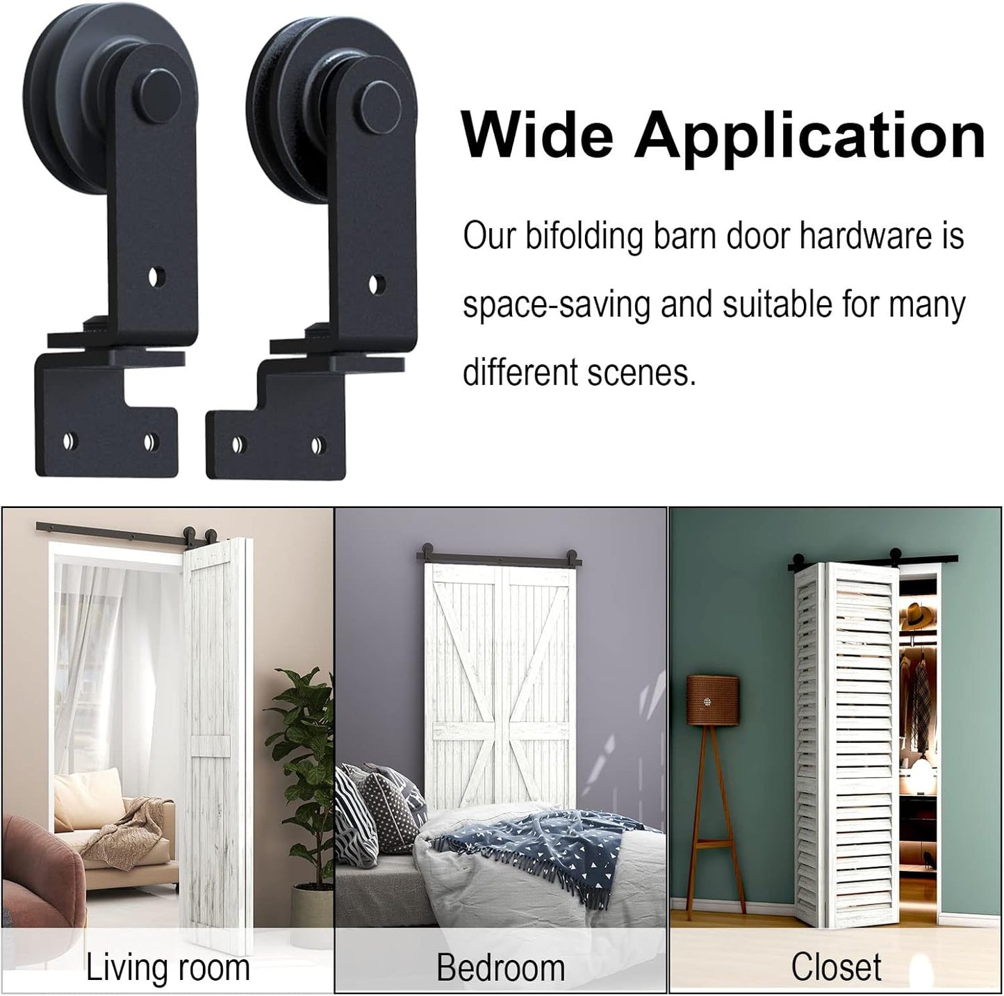 30" Bi-Folding Sliding Barn Door Hardware Kit for 2 Doors - Smooth, Quiet Slide - Black Top Mount Roller Track - No Door - WildKart