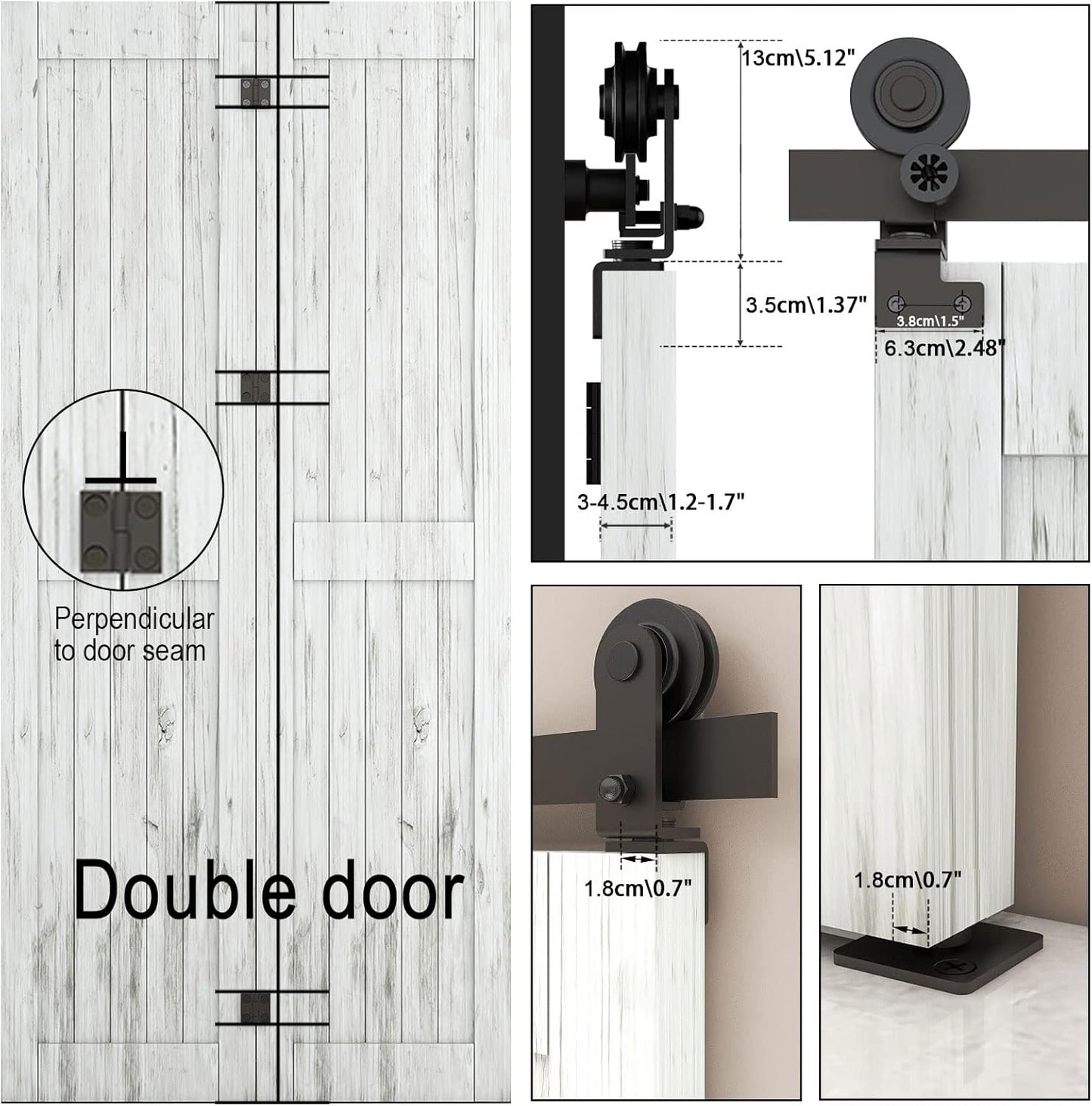 30" Bi-Folding Sliding Barn Door Hardware Kit for 2 Doors - Smooth, Quiet Slide - Black Top Mount Roller Track - No Door - WildKart