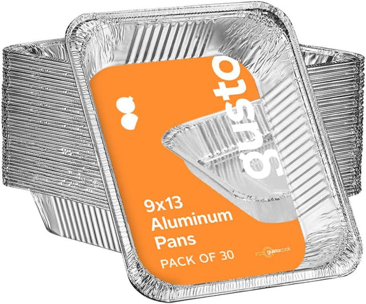 30 Count 9x13 Inch Aluminum Pans - Half-Size Deep Steam Foil Pans for Baking, Cooking, Heating, Storing - Disposable Tin Pans for Food Prepping by GUSTO