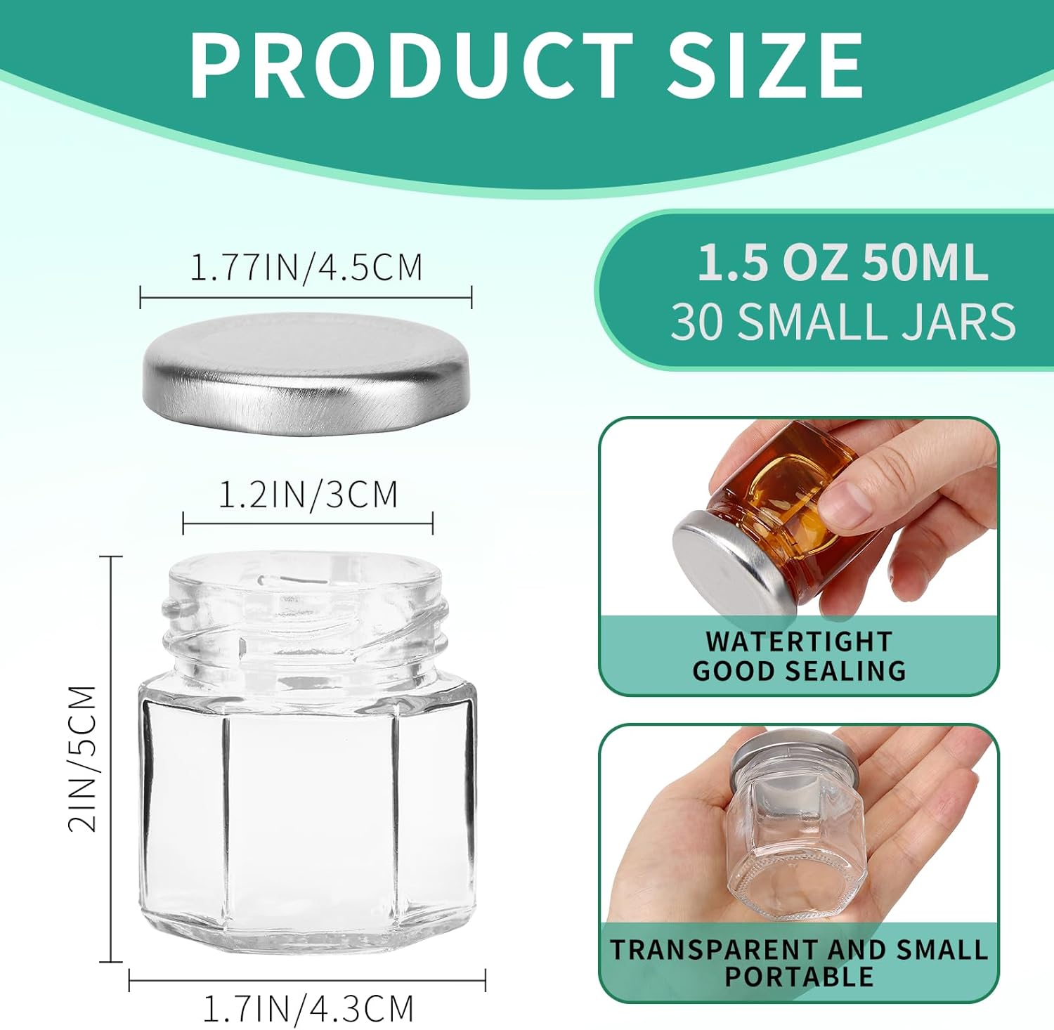 30-Pack 1.5oz Hexagon Glass Honey Jars with Silver Lids - Mini Party Favors, Airtight Storage, Ideal for Yogurt, Candles, Jam, Spice - Includes 36 Chalkboard Labels, Perfect for Wedding Favors