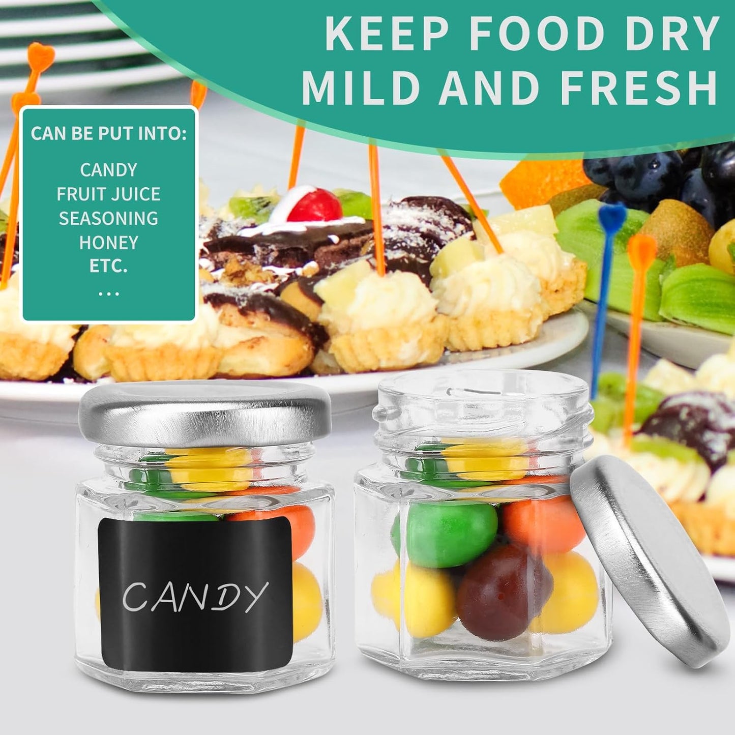 30-Pack 1.5oz Hexagon Glass Honey Jars with Silver Lids - Mini Party Favors, Airtight Storage, Ideal for Yogurt, Candles, Jam, Spice - Includes 36 Chalkboard Labels, Perfect for Wedding Favors