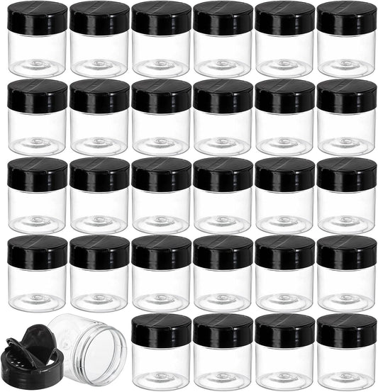 30 Pack 4 oz Clear Plastic Jars with Black Flip Cap for Seasoning, Spices, and More - Round Mini Storage Containers with Lids