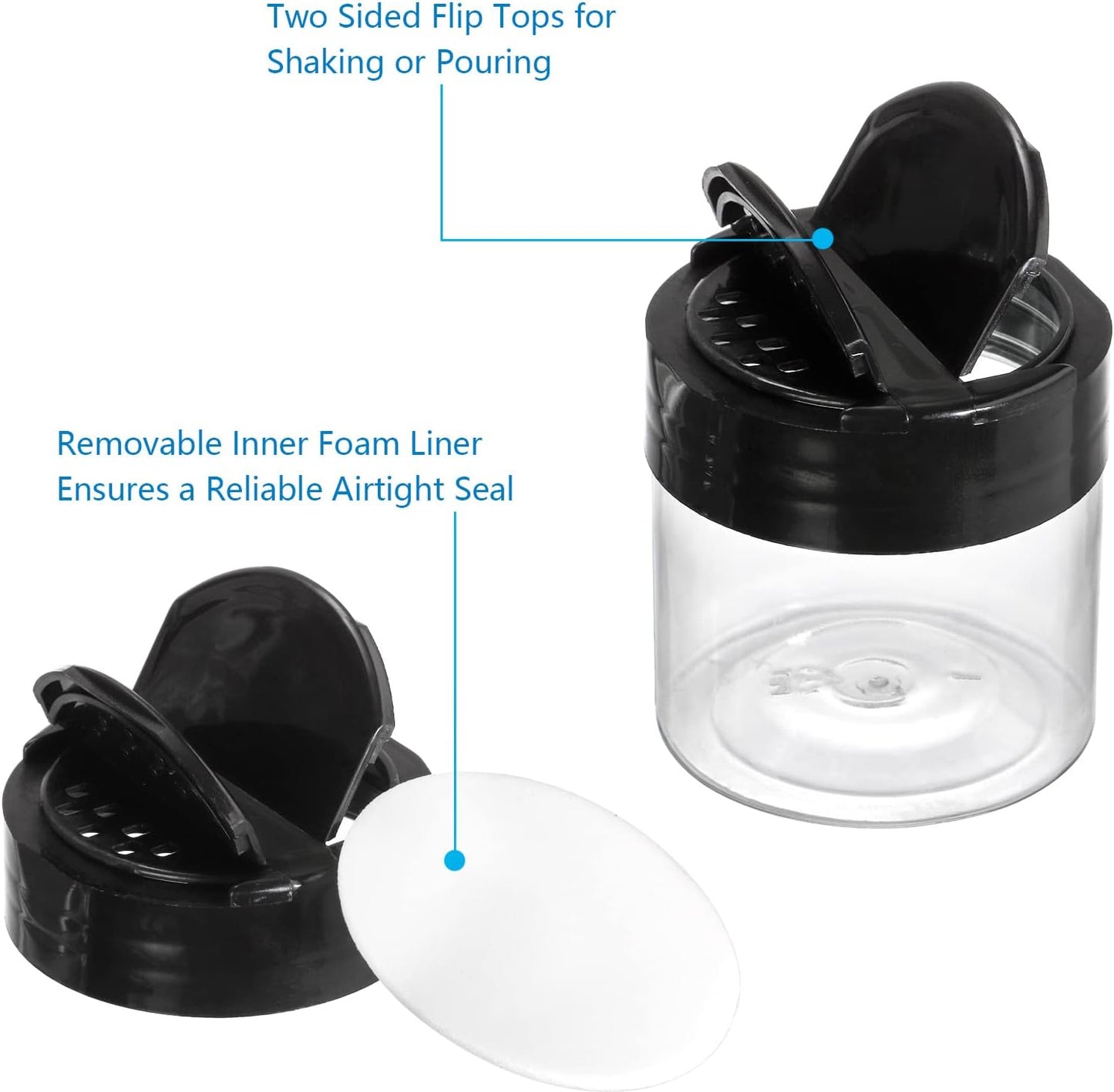 30 Pack 4 oz Clear Plastic Jars with Black Flip Cap for Seasoning, Spices, and More - Round Mini Storage Containers with Lids