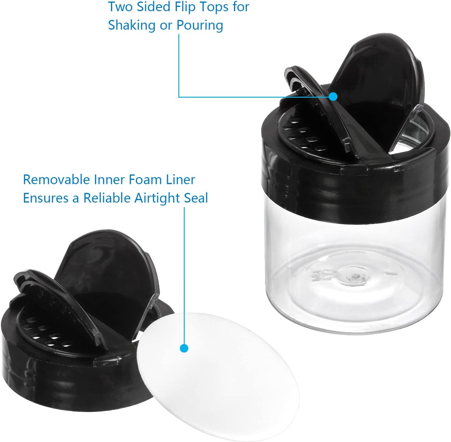 30 Pack 4 oz Clear Plastic Jars with Black Flip Cap for Seasoning, Spices, and More - Round Mini Storage Containers with Lids