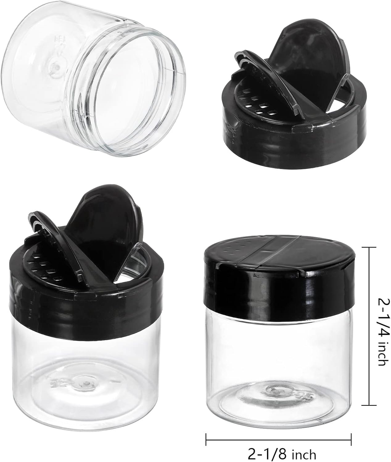 30 Pack 4 oz Clear Plastic Jars with Black Flip Cap for Seasoning, Spices, and More - Round Mini Storage Containers with Lids