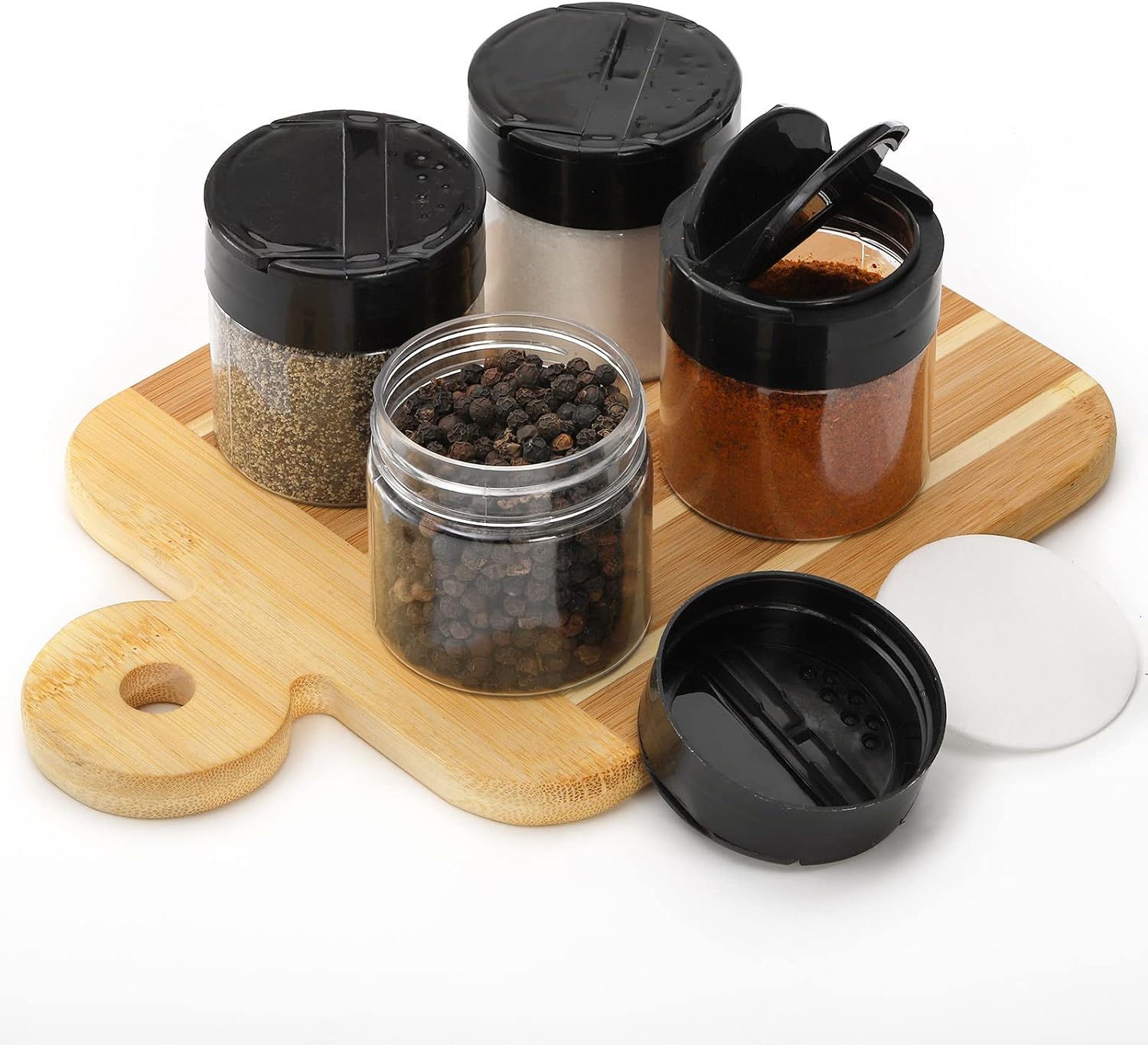 30 Pack 4 oz Clear Plastic Jars with Black Flip Cap for Seasoning, Spices, and More - Round Mini Storage Containers with Lids