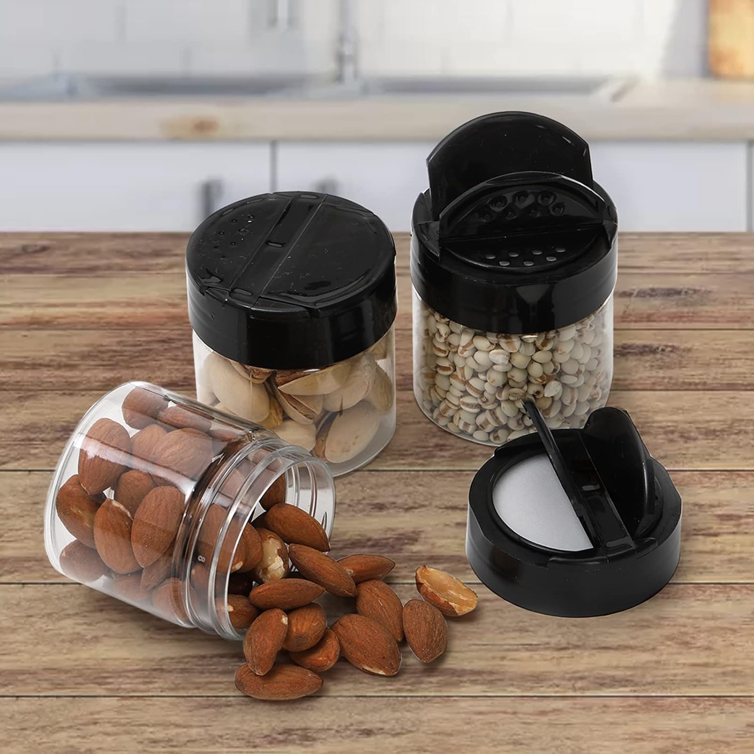 30 Pack 4 oz Clear Plastic Jars with Black Flip Cap for Seasoning, Spices, and More - Round Mini Storage Containers with Lids