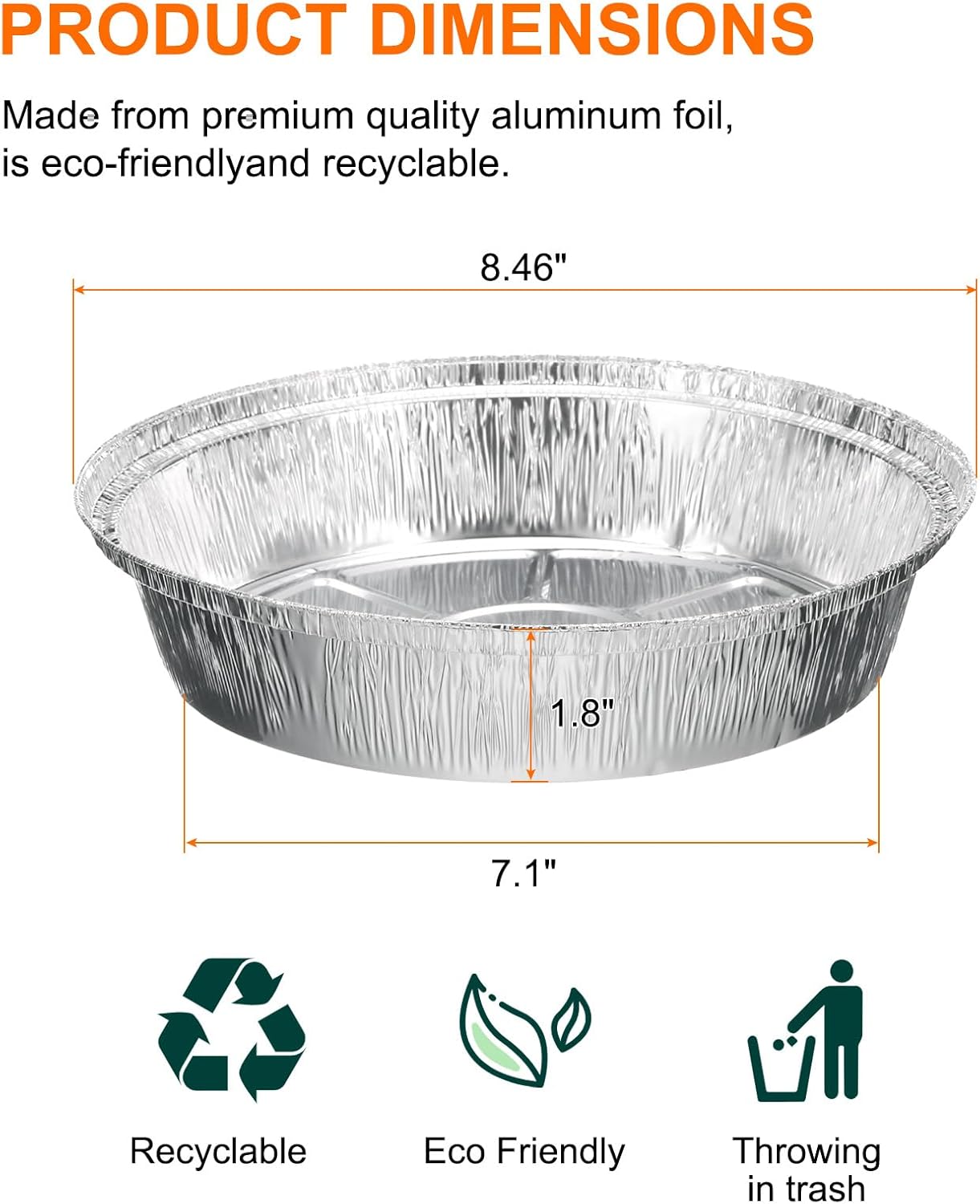 30 Pack Aluminum Foil Pie Pans 8.46" Round - Disposable Non-stick Baking Pans for Pies, Quiches, Tarts - Silver - Ideal for Cooking, Reheating, Parties