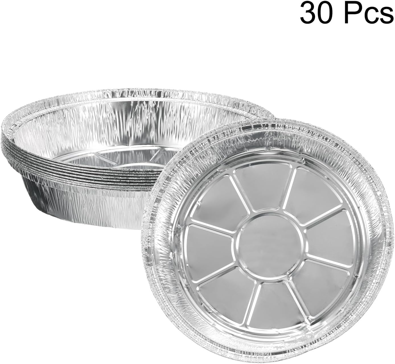 30 Pack Aluminum Foil Pie Pans 8.46" Round - Disposable Non-stick Baking Pans for Pies, Quiches, Tarts - Silver - Ideal for Cooking, Reheating, Parties