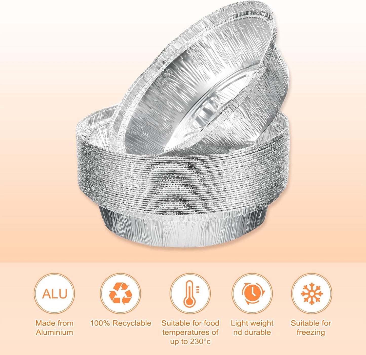 30 Pack Aluminum Foil Pie Pans 8.46" Round - Disposable Non-stick Baking Pans for Pies, Quiches, Tarts - Silver - Ideal for Cooking, Reheating, Parties