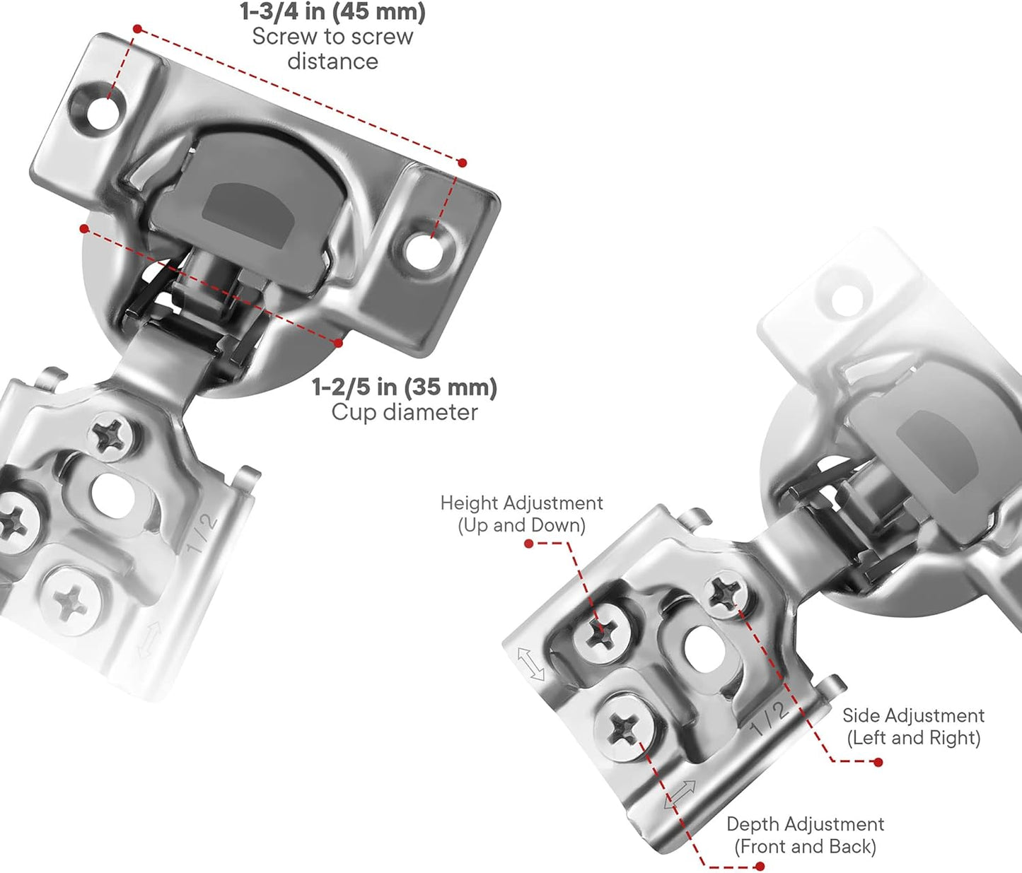 30-Pack Berta Soft Closing Face Frame Cabinet Hinges - 1/2 inch Overlay, 105 Degree, 6-Ways Adjustment, Concealed Kitchen Door Hinges with Screws (30 Pieces)