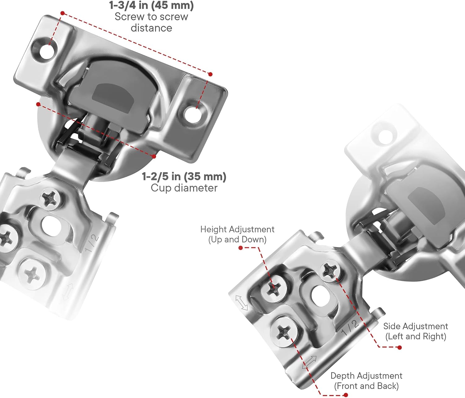 30-Pack Berta Soft Closing Face Frame Cabinet Hinges - 1/2 inch Overlay, 105 Degree, 6-Ways Adjustment, Concealed Kitchen Door Hinges with Screws (30 Pieces)