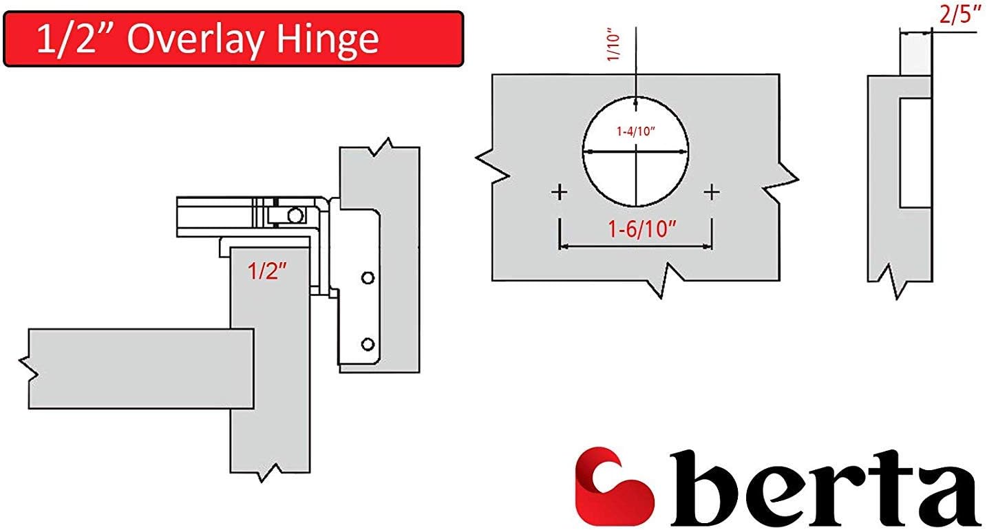 30-Pack Berta Soft Closing Face Frame Cabinet Hinges - 1/2 inch Overlay, 105 Degree, 6-Ways Adjustment, Concealed Kitchen Door Hinges with Screws (30 Pieces)