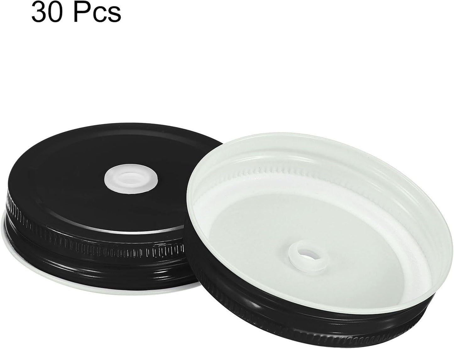 30-Pack Black Mason Jar Lids with Straw Hole - 70mm Tinplate Regular Mouth Canning Lids for DIY, Drinking, and Food Storage