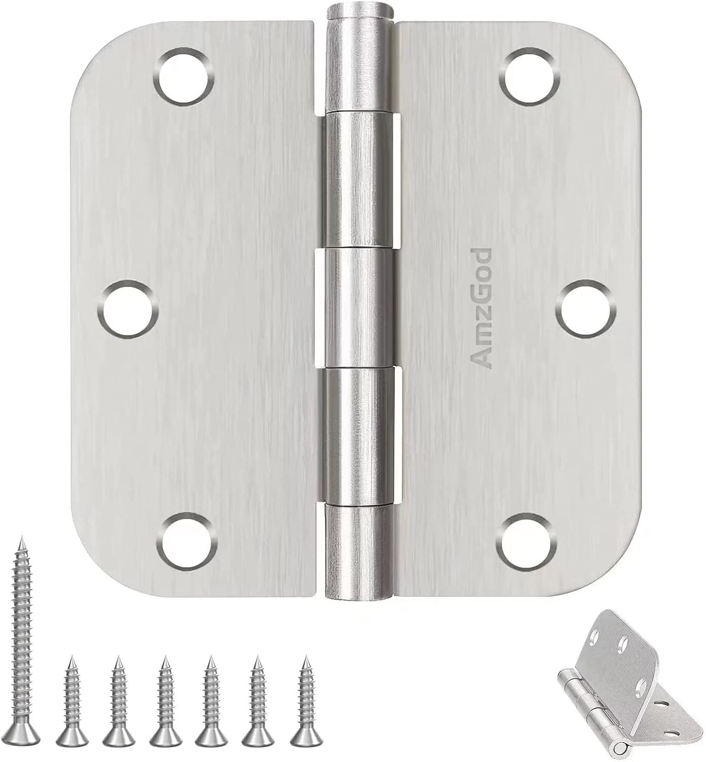 30 Pack Brushed Nickel Door Hinges 3.5 Inch Rounded Interior Satin Nickel with 5/8" Radius - Residential Standard Silver Door Hardware