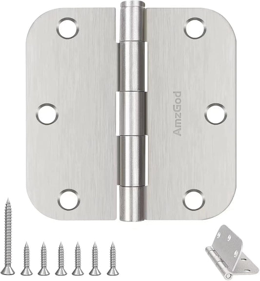 30 Pack Brushed Nickel Door Hinges 3.5 Inch Rounded Interior Satin Nickel with 5/8" Radius - Residential Standard Silver Door Hardware