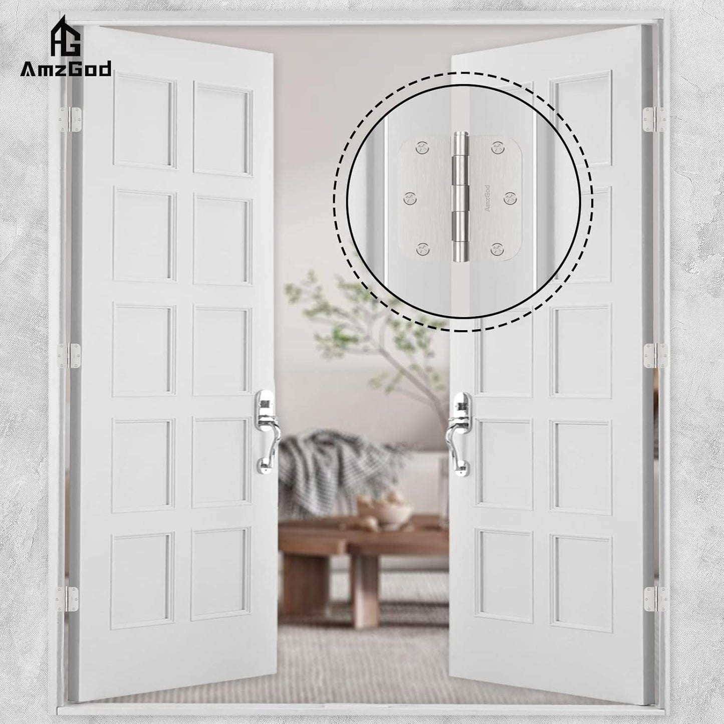 30 Pack Brushed Nickel Door Hinges 3.5 Inch Rounded Interior Satin Nickel with 5/8" Radius - Residential Standard Silver Door Hardware