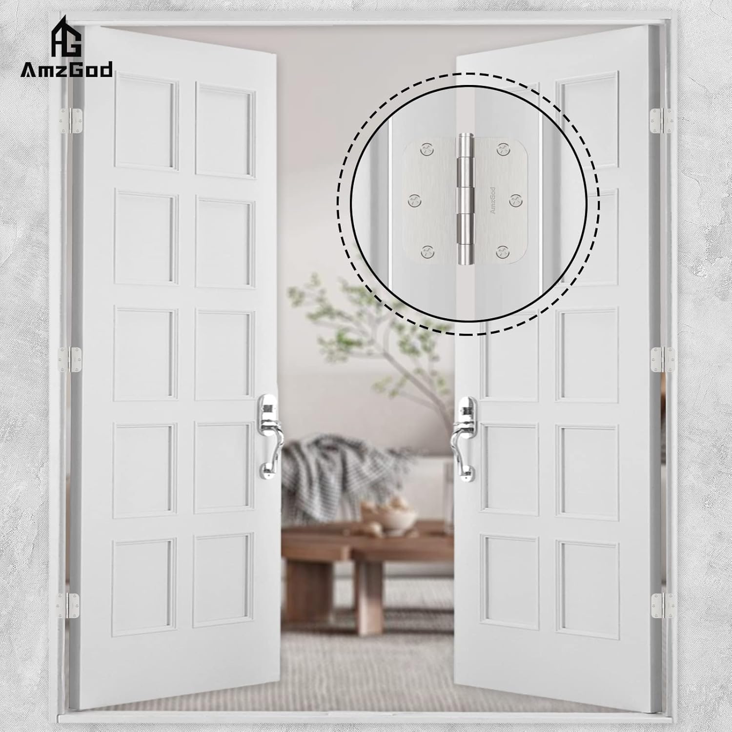 30 Pack Brushed Nickel Door Hinges 3.5 Inch Rounded Interior Satin Nickel with 5/8" Radius - Residential Standard Silver Door Hardware