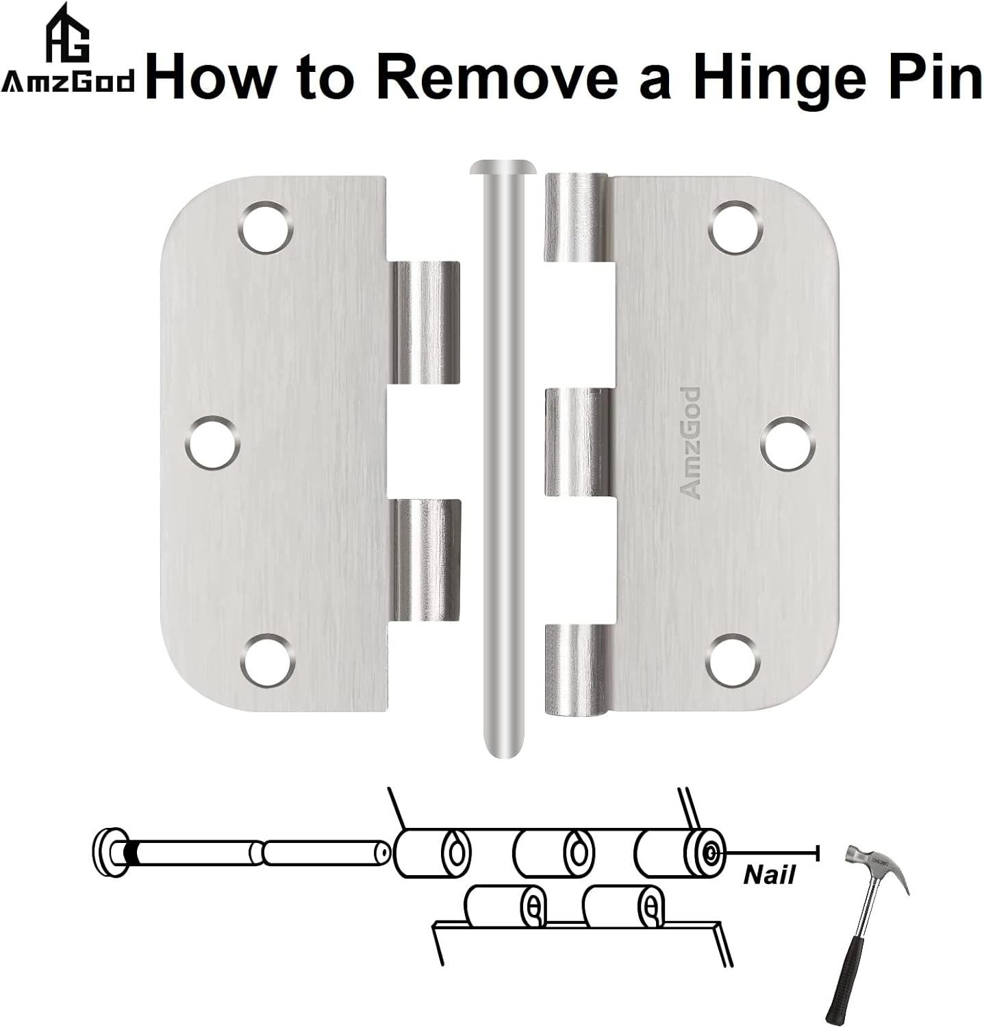 30 Pack Brushed Nickel Door Hinges 3.5 Inch Rounded Interior Satin Nickel with 5/8" Radius - Residential Standard Silver Door Hardware