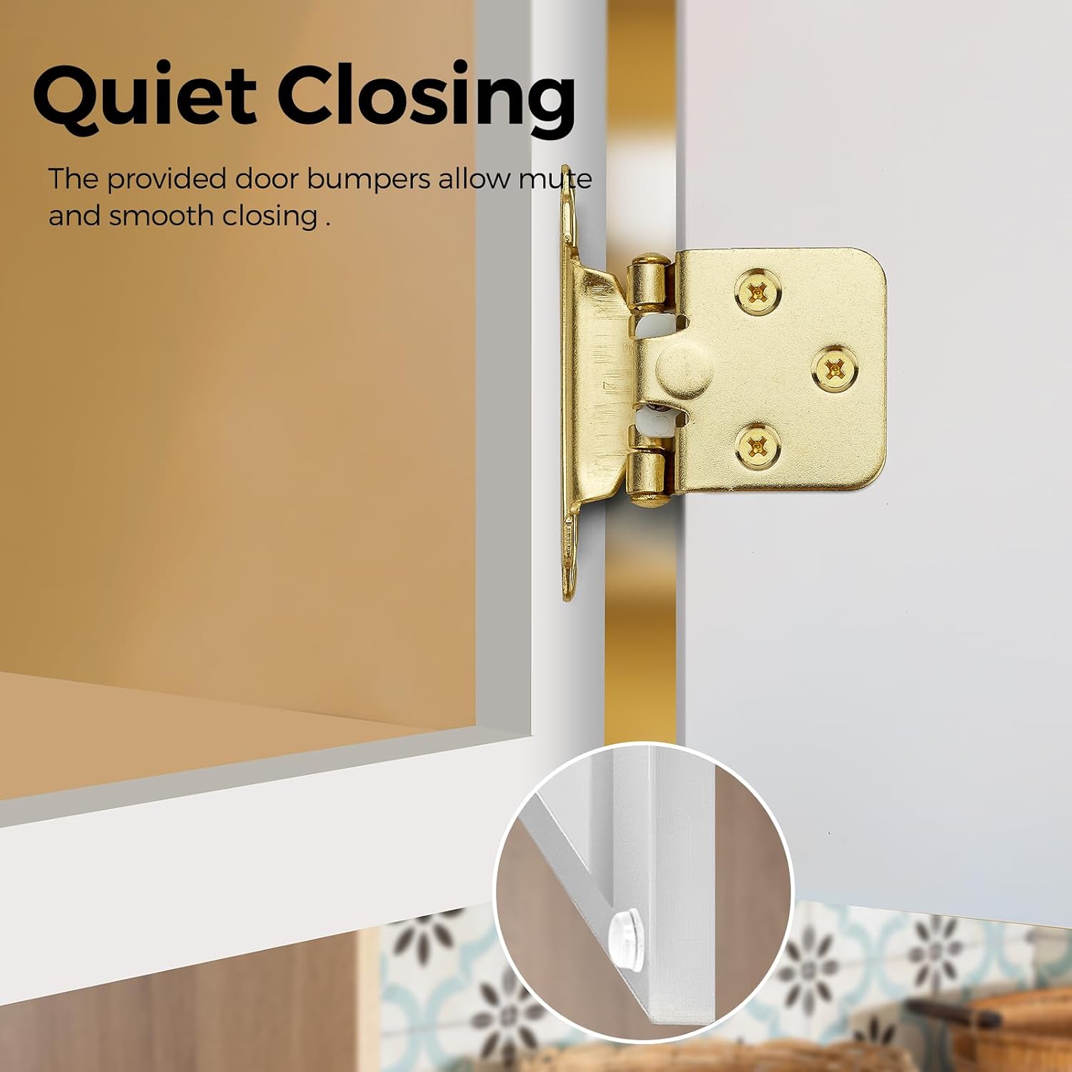 30 Pack Gold Cabinet Hinges - 1/2" Overlay, Semi-Concealed, Self Closing Kitchen Cabinet Door Hinges with Bumper - Face Mount Hardware