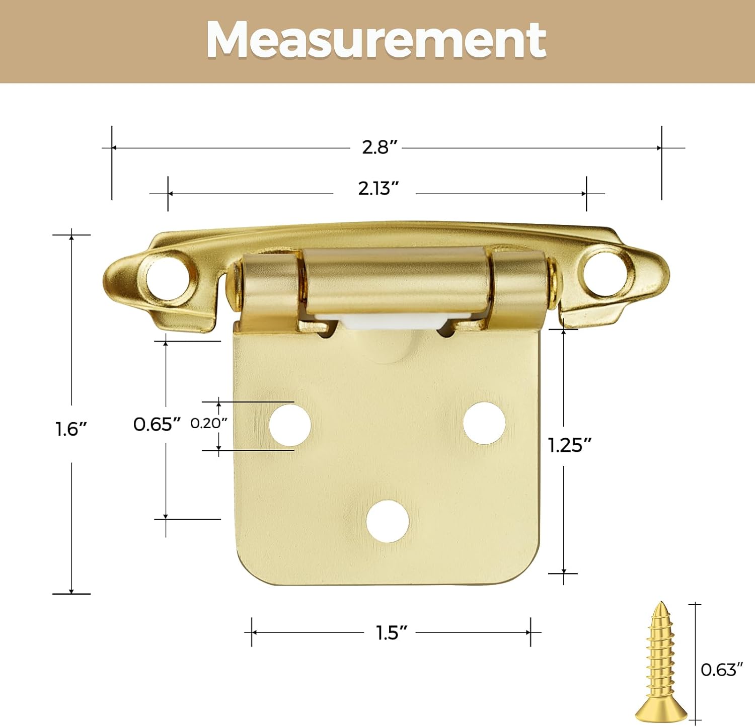 30 Pack Gold Cabinet Hinges - 1/2" Overlay, Semi-Concealed, Self Closing Kitchen Cabinet Door Hinges with Bumper - Face Mount Hardware