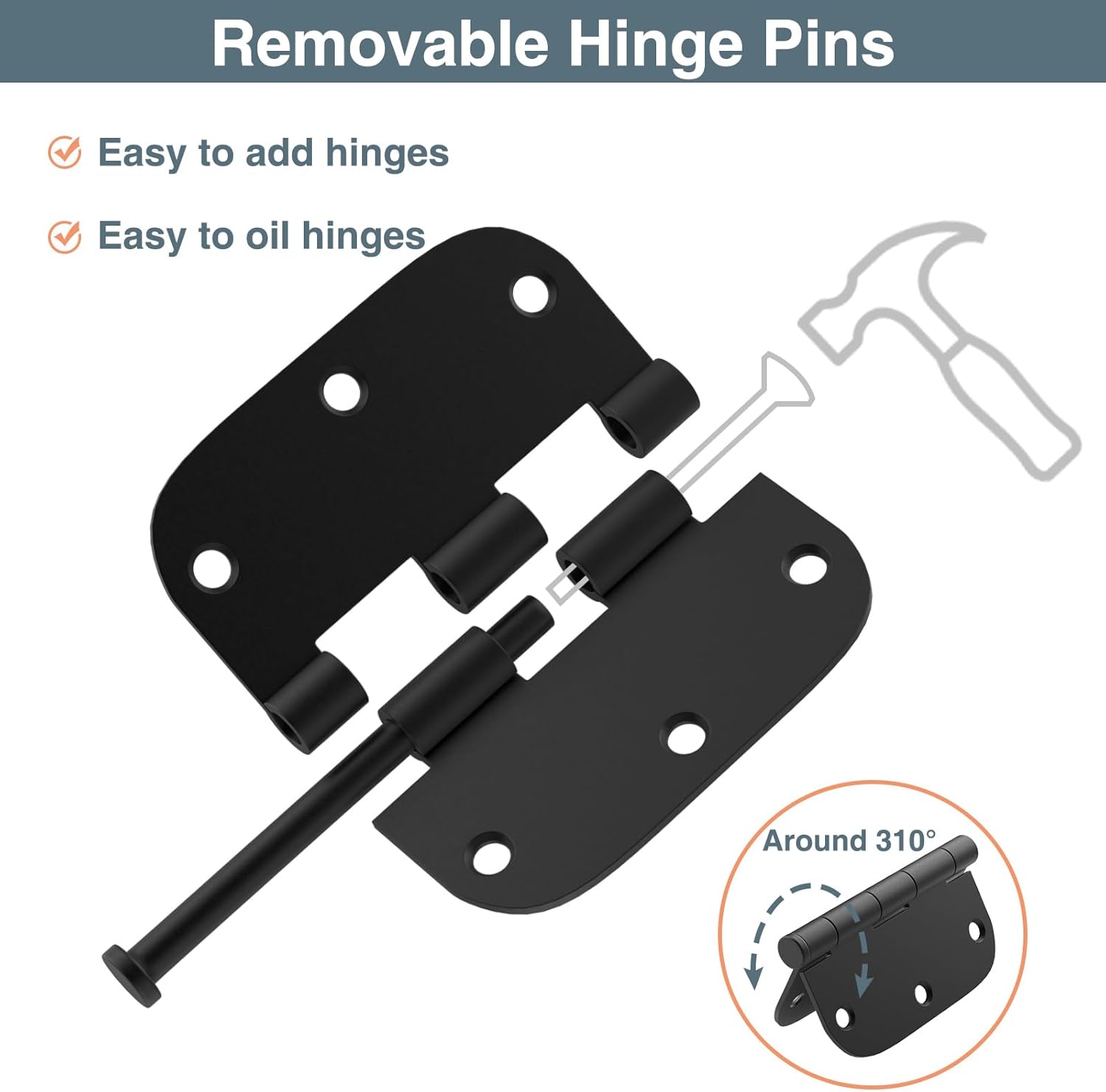 30 Pack Matte Black 3.5 x 3.5 Inch Interior Rounded Door Hinges with 5/8" Radius - Heavy-Duty Black Hinges for Standard Bedroom Office Door Hardware