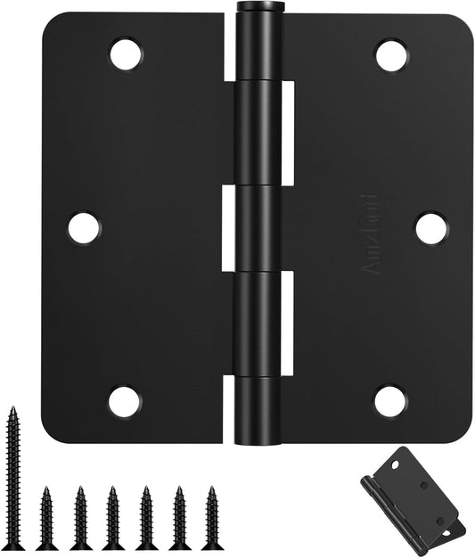 30-Pack Matte Black Door Hinges with 3.5" Rounded Interior Design - 1/4" Radius Corners, Ideal for 3 1/2" Flat Iron Doors