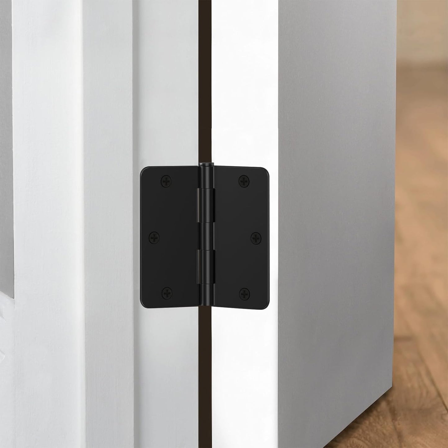 30-Pack Matte Black Door Hinges with 3.5" Rounded Interior Design - 1/4" Radius Corners, Ideal for 3 1/2" Flat Iron Doors