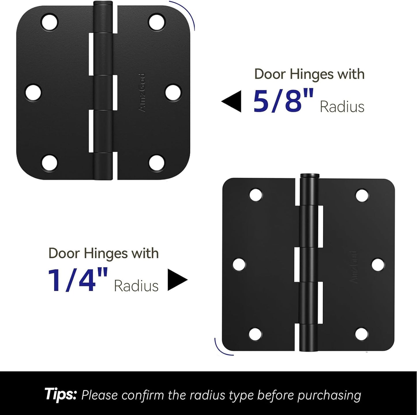 30-Pack Matte Black Door Hinges with 3.5" Rounded Interior Design - 1/4" Radius Corners, Ideal for 3 1/2" Flat Iron Doors
