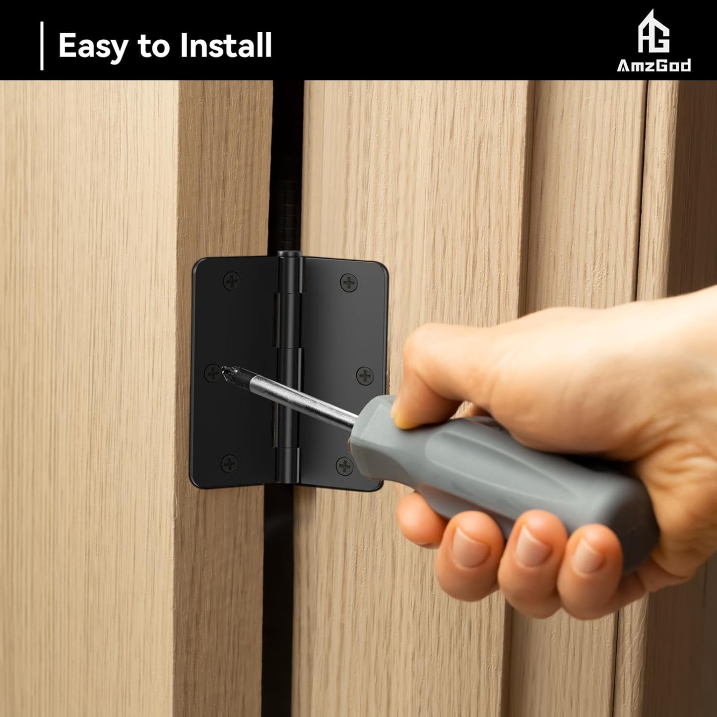 30-Pack Matte Black Door Hinges with 3.5" Rounded Interior Design - 1/4" Radius Corners, Ideal for 3 1/2" Flat Iron Doors