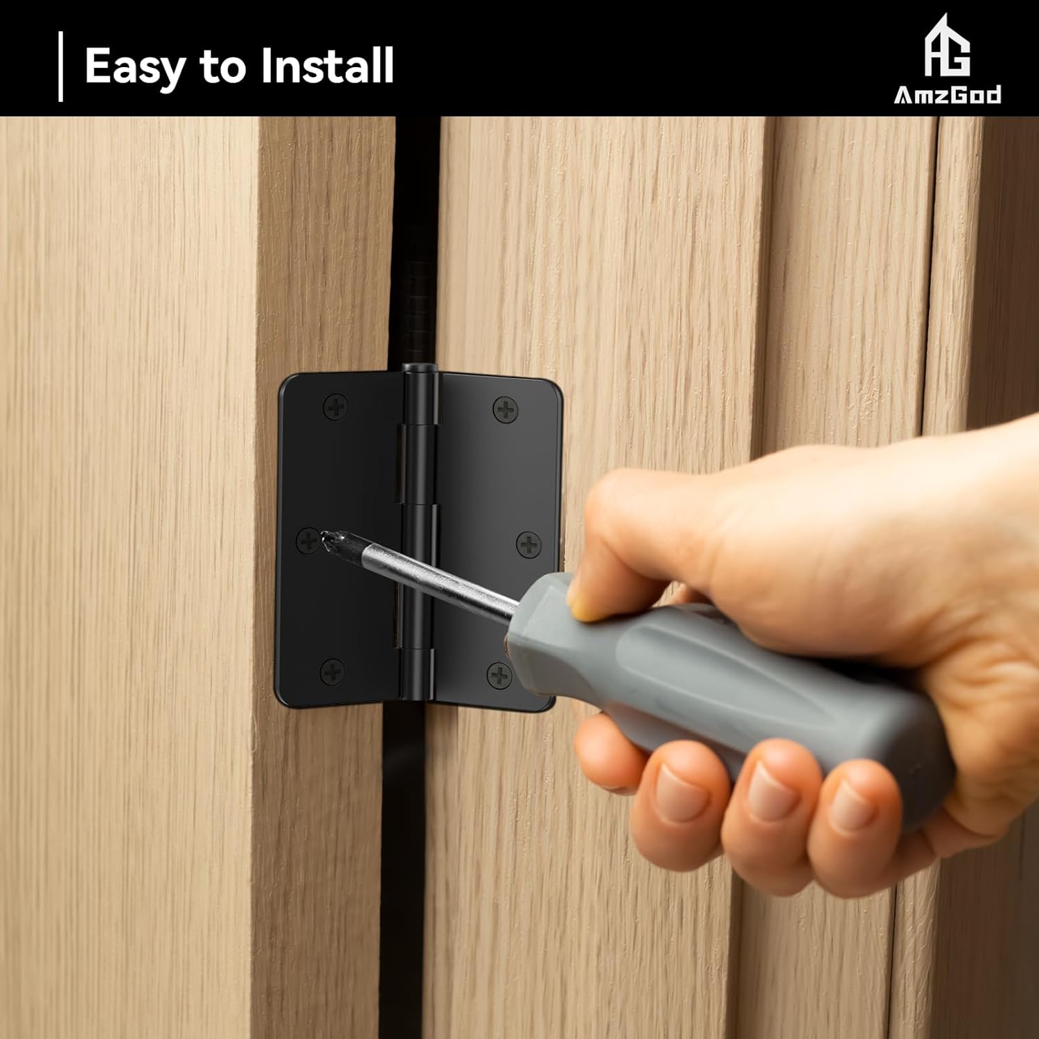 30-Pack Matte Black Door Hinges with 3.5" Rounded Interior Design - 1/4" Radius Corners, Ideal for 3 1/2" Flat Iron Doors