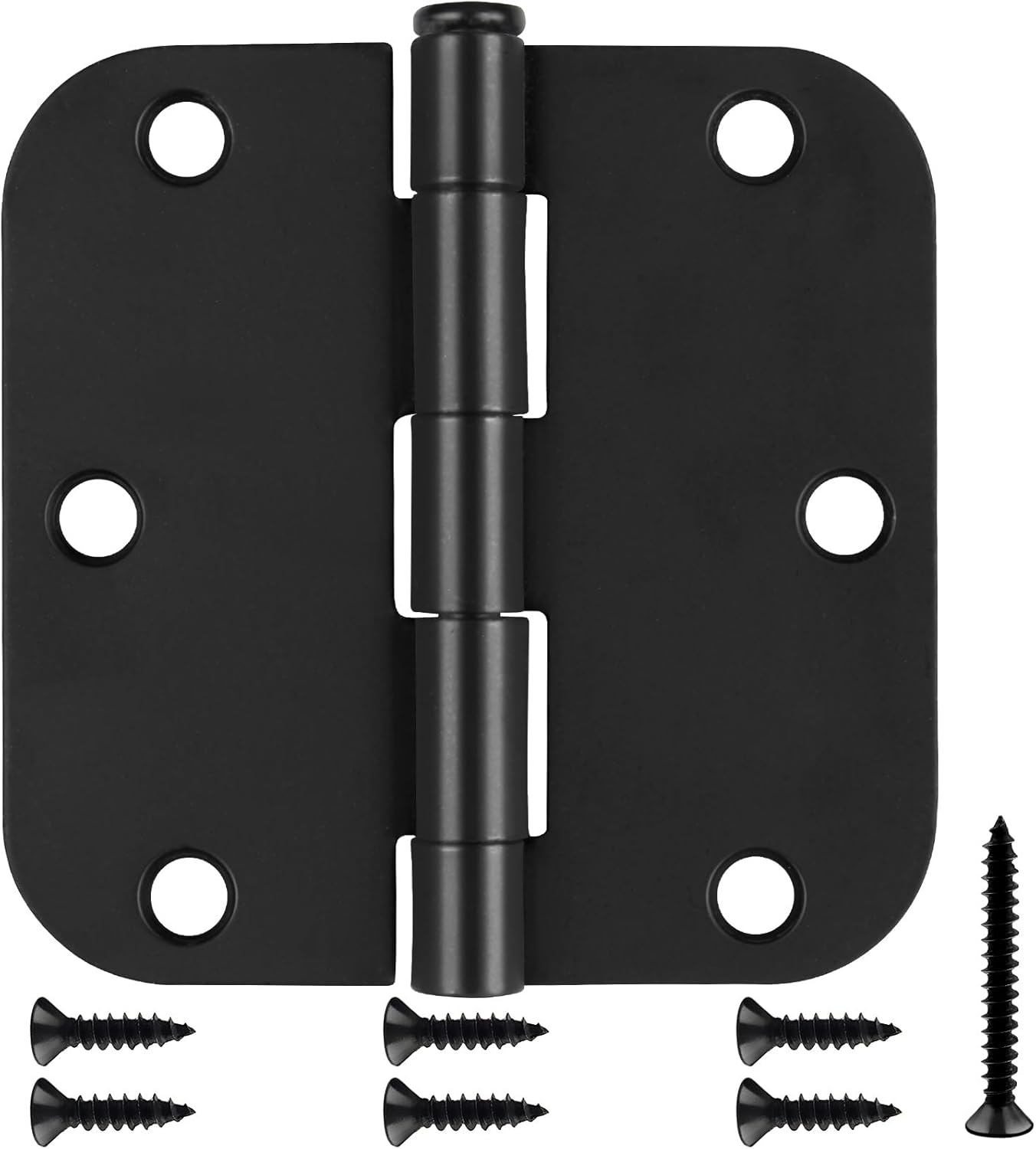 30 Pack Matte Black Heavy Duty 3.5 x 3.5 Inch Door Hinges with Removable Pin for Standard Doors - Rounded Interior Hinges for Bedroom & Bathroom Doors