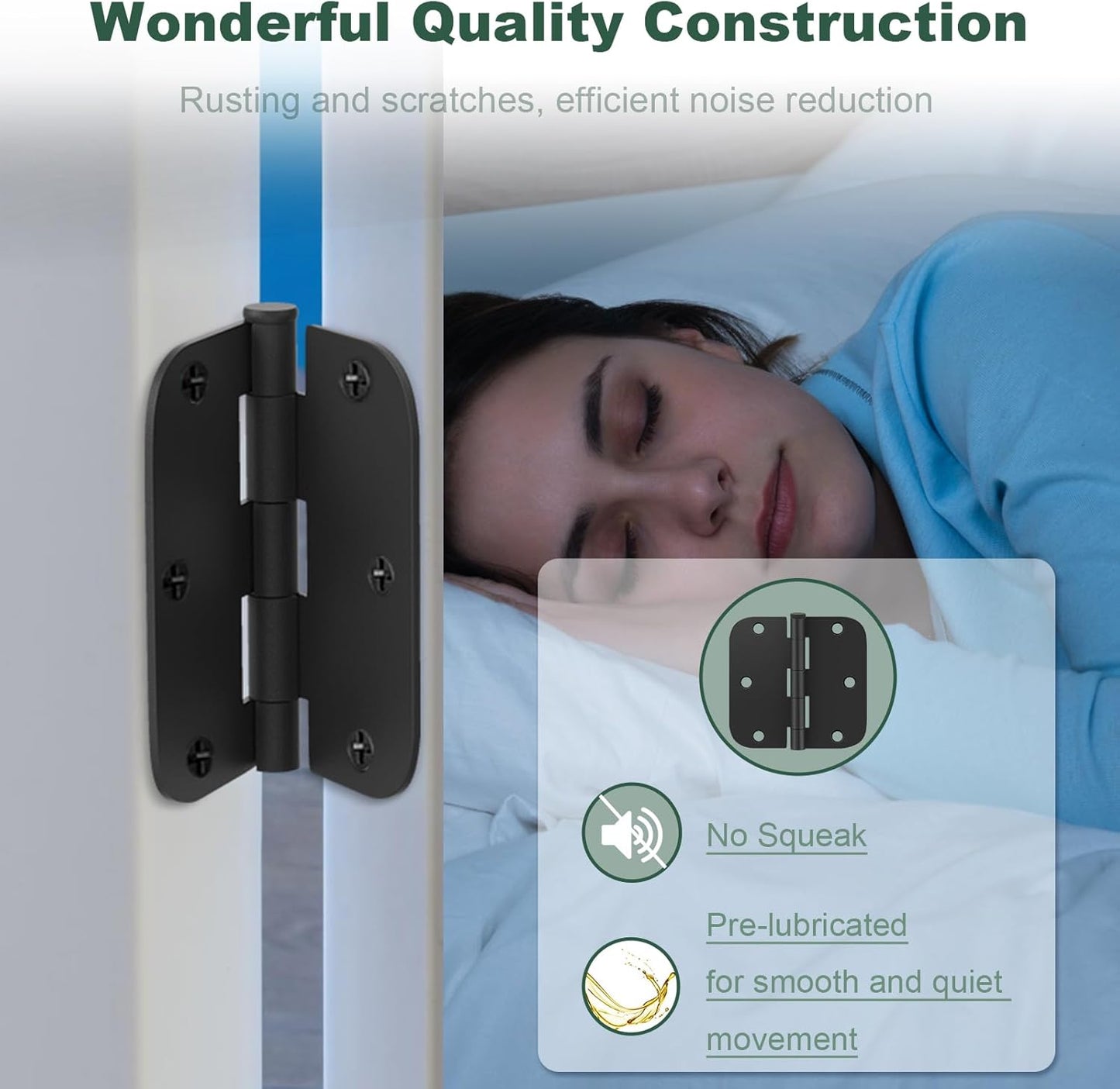 30 Pack Matte Black Heavy Duty 3.5 x 3.5 Inch Door Hinges with Removable Pin for Standard Doors - Rounded Interior Hinges for Bedroom & Bathroom Doors