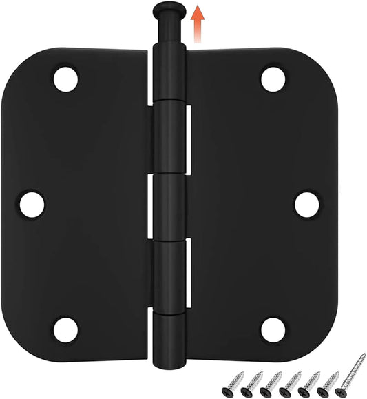 30 Pack Matte Black Rounded Door Hinges 3.5 x 3.5 inch with 5/8 Radius - Interior Hardware for 3 1/2" Doors