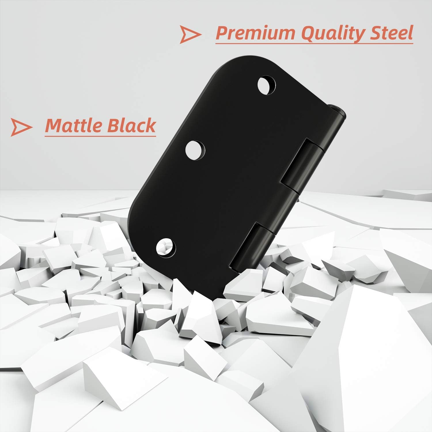 30 Pack Matte Black Rounded Door Hinges 3.5 x 3.5 inch with 5/8 Radius - Interior Hardware for 3 1/2" Doors