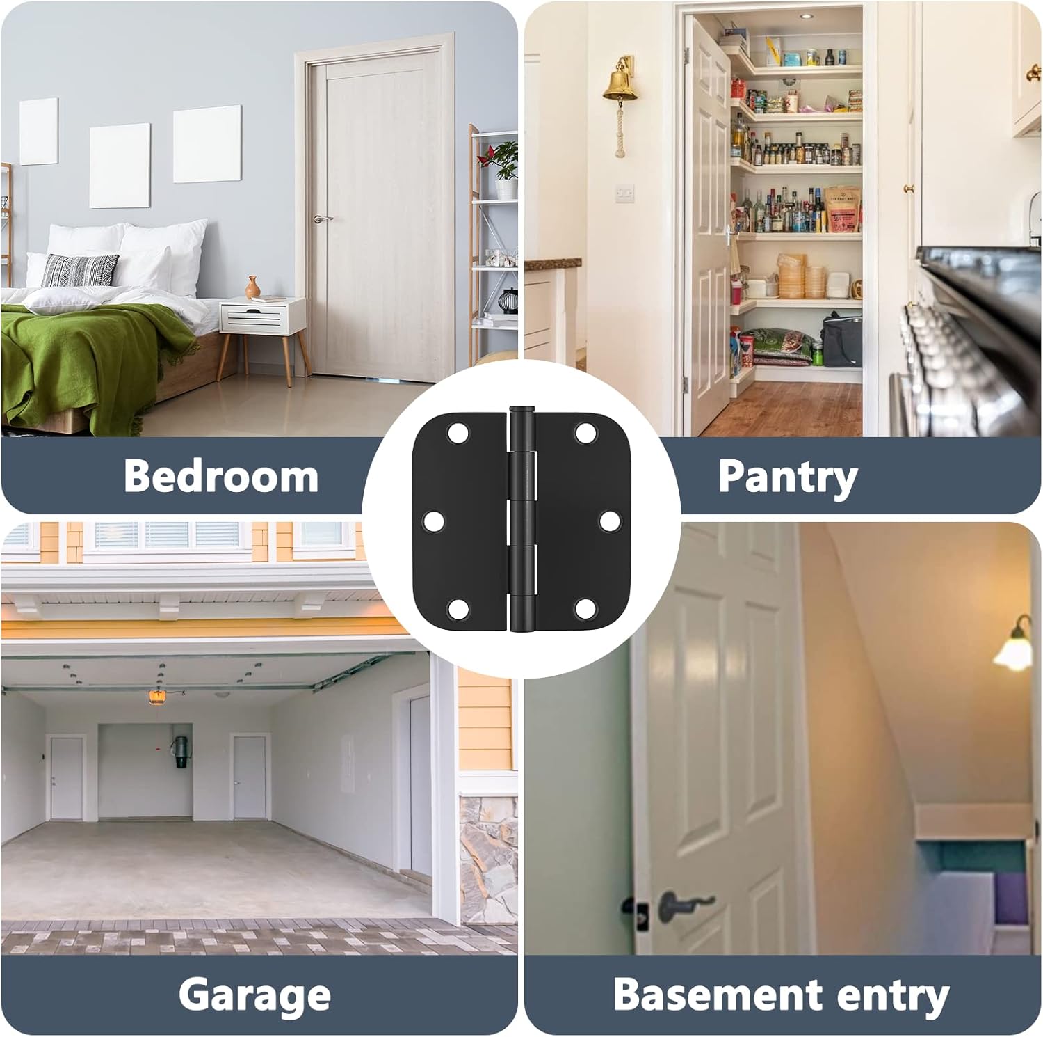 30 Pack Matte Black Rounded Door Hinges 3.5 x 3.5 inch with 5/8 Radius - Interior Hardware for 3 1/2" Doors