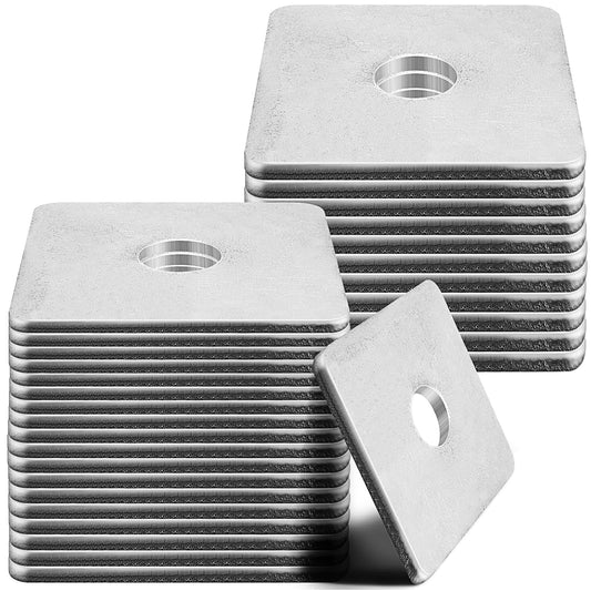 30 Pack of 0.5" x 2" x 2" x 0.19" Galvanized Square Flat Washers - Heavy Duty Steel Gasket Nut Fastener Hardware