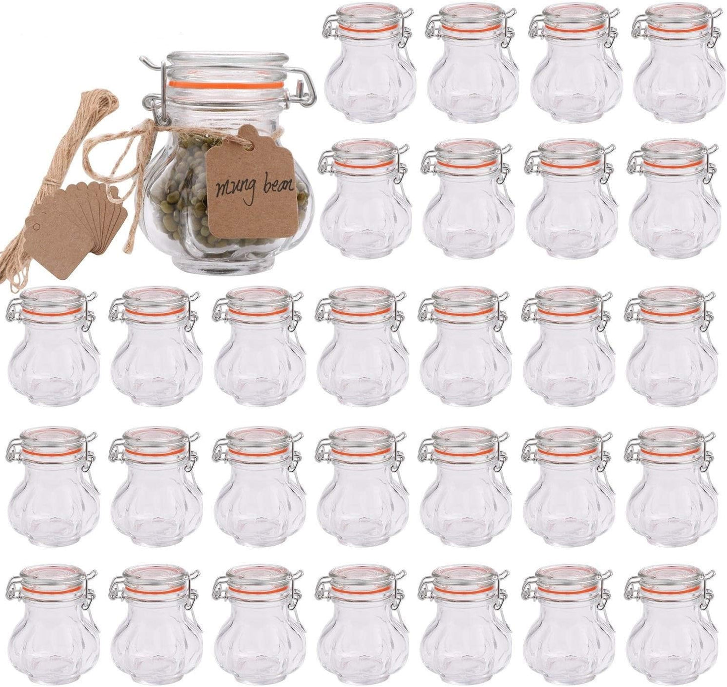 30 Pack of 4 oz Glass Spice Jars with Airtight Lids, Rubber Gaskets, and Labels - Small Mason Jars for Kitchen Storage