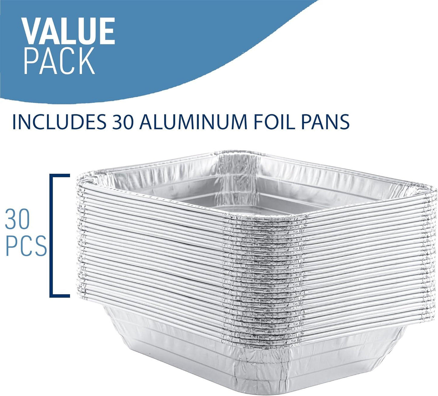 30 Pack of DOBI 9x13 Half Size Aluminum Pans - Heavy Duty Deep Foil Baking Tins for Cooking, Baking, and Roasting