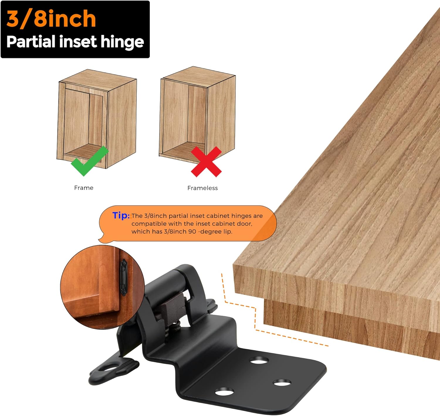 30 Pack Ravinte 3/8" Inset Matte Black Self Closing Cabinet Hinges for Kitchen/Bathroom/Furniture Cabinets & Doors - WildKart