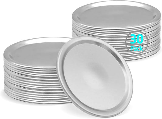 30 Pack Regular Mouth Mason Jar Canning Lids - 70MM Split-Type Metal Lids for Ball, Kerr Jars - Leak Proof Reusable Lids with Silicone Seals