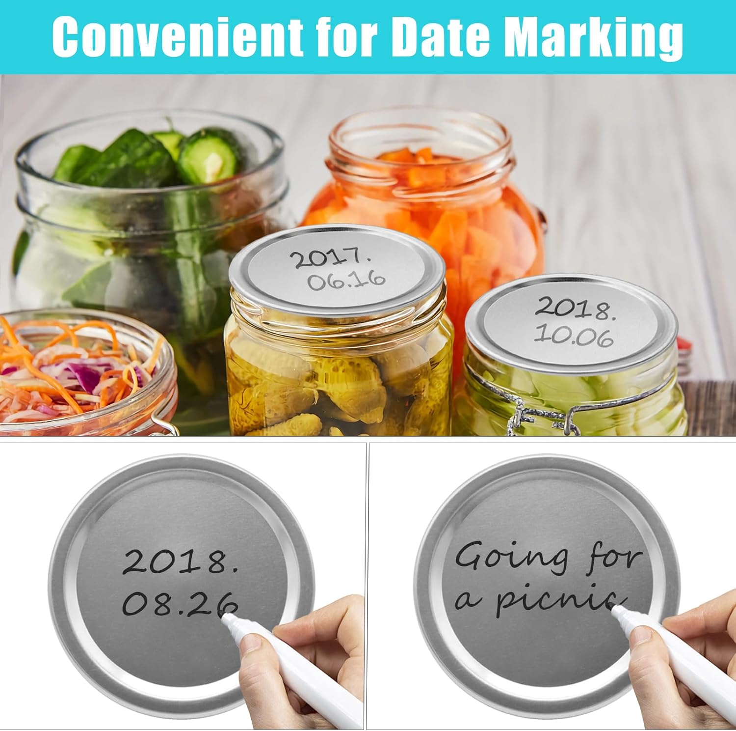 30 Pack Regular Mouth Mason Jar Canning Lids - 70MM Split-Type Metal Lids for Ball, Kerr Jars - Leak Proof Reusable Lids with Silicone Seals
