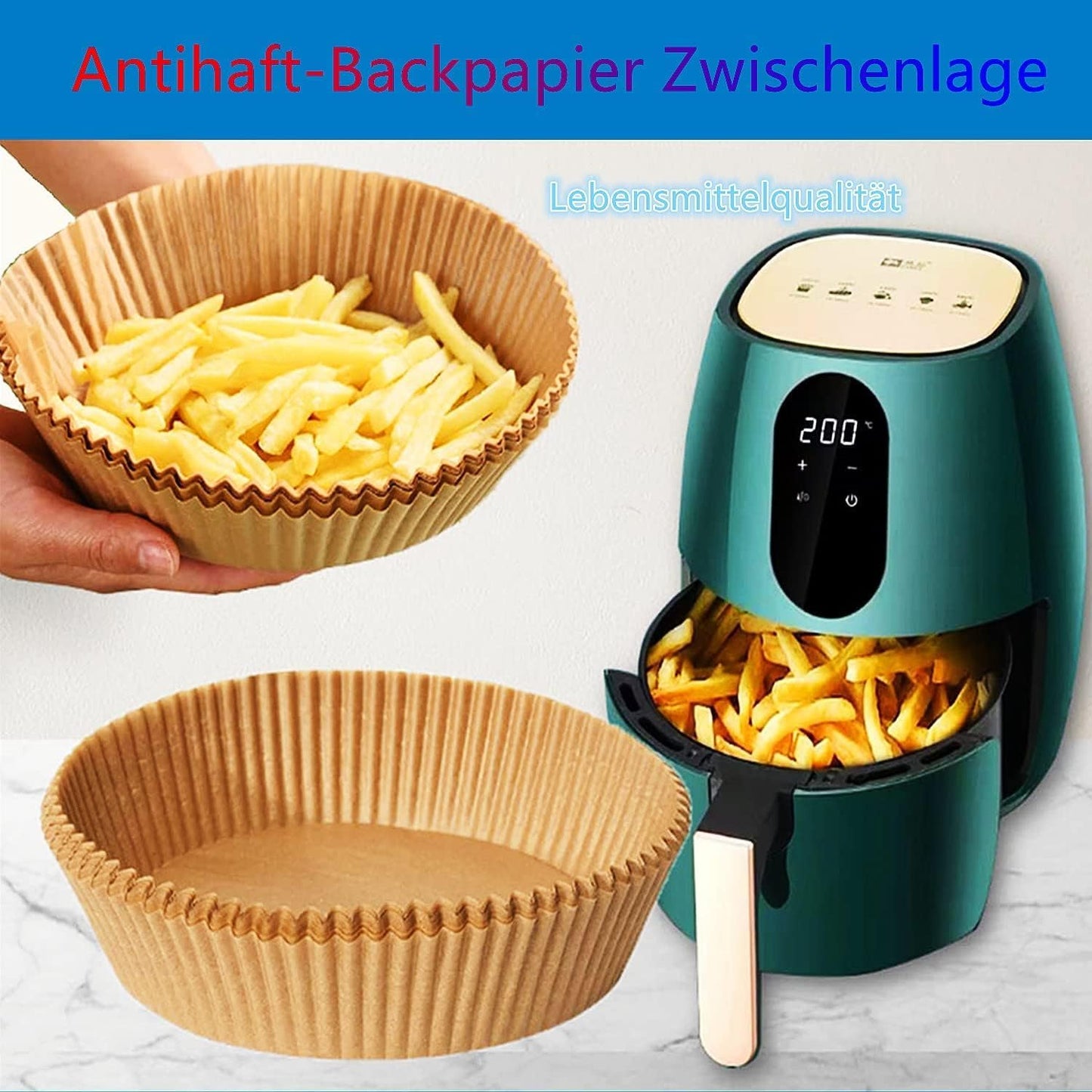 30-Pack Round Air Fryer Disposable Baking Paper - Waterproof and Oil-Proof Parchment Paper for Frying Pan, Oven, Grill, Cook, Steam, and Hot Air Fryer